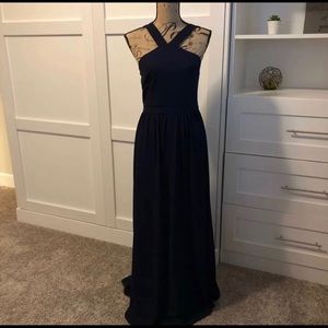 Lulus Air of Romance Long Chiffon Dress Maxi Navy
